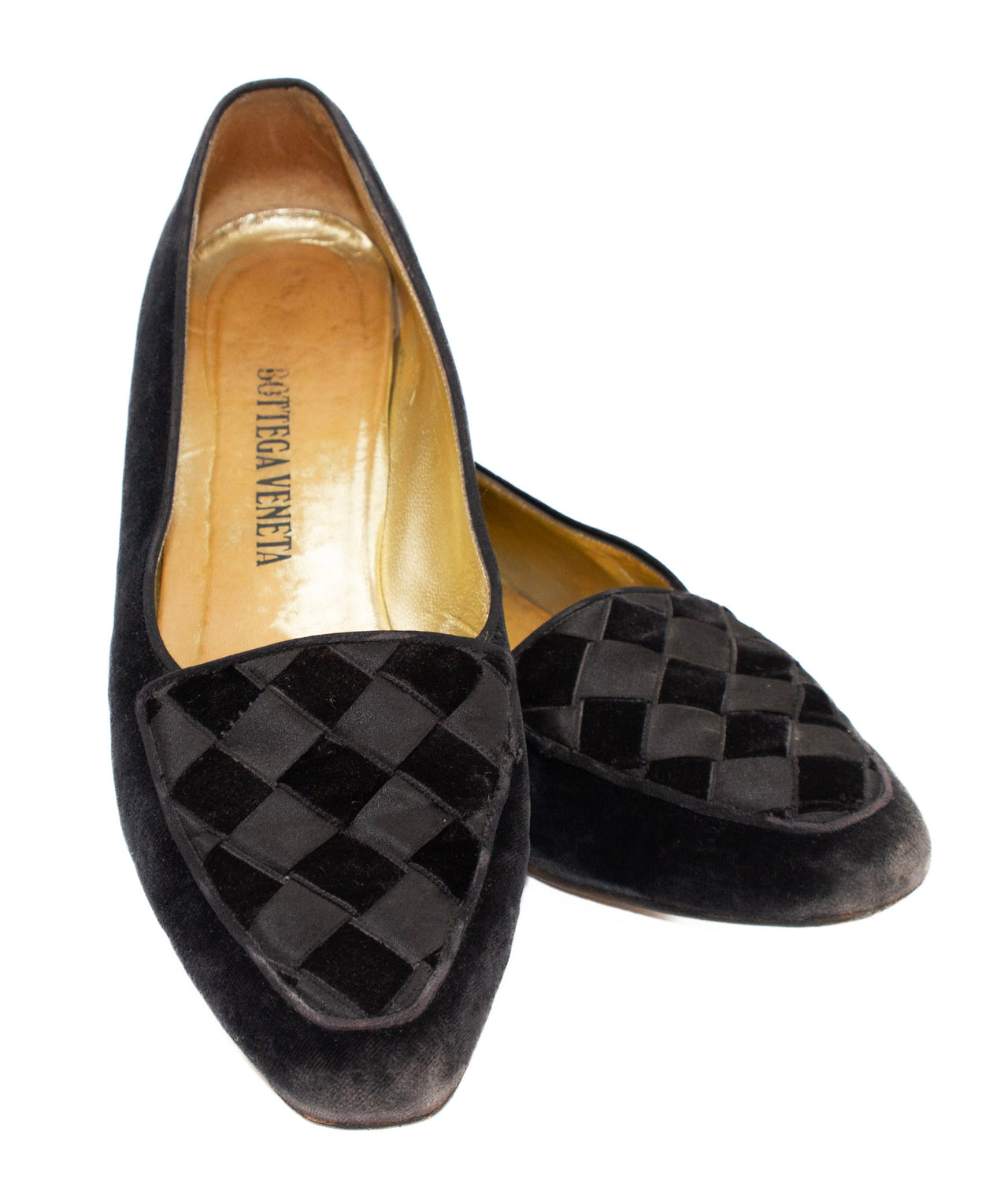 Bottega Veneta Black Velvet and Satin Diamond Checkerboard Loafers